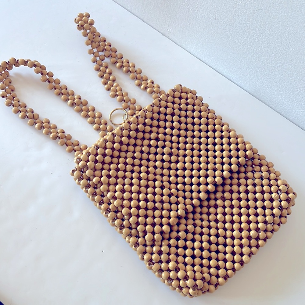 NWOT Beaded Wood Backpack Purse